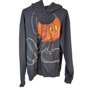 Disney Mickey Mouse Hoodie Sweatshirt With Ears Black & Orange Graphic Unisex